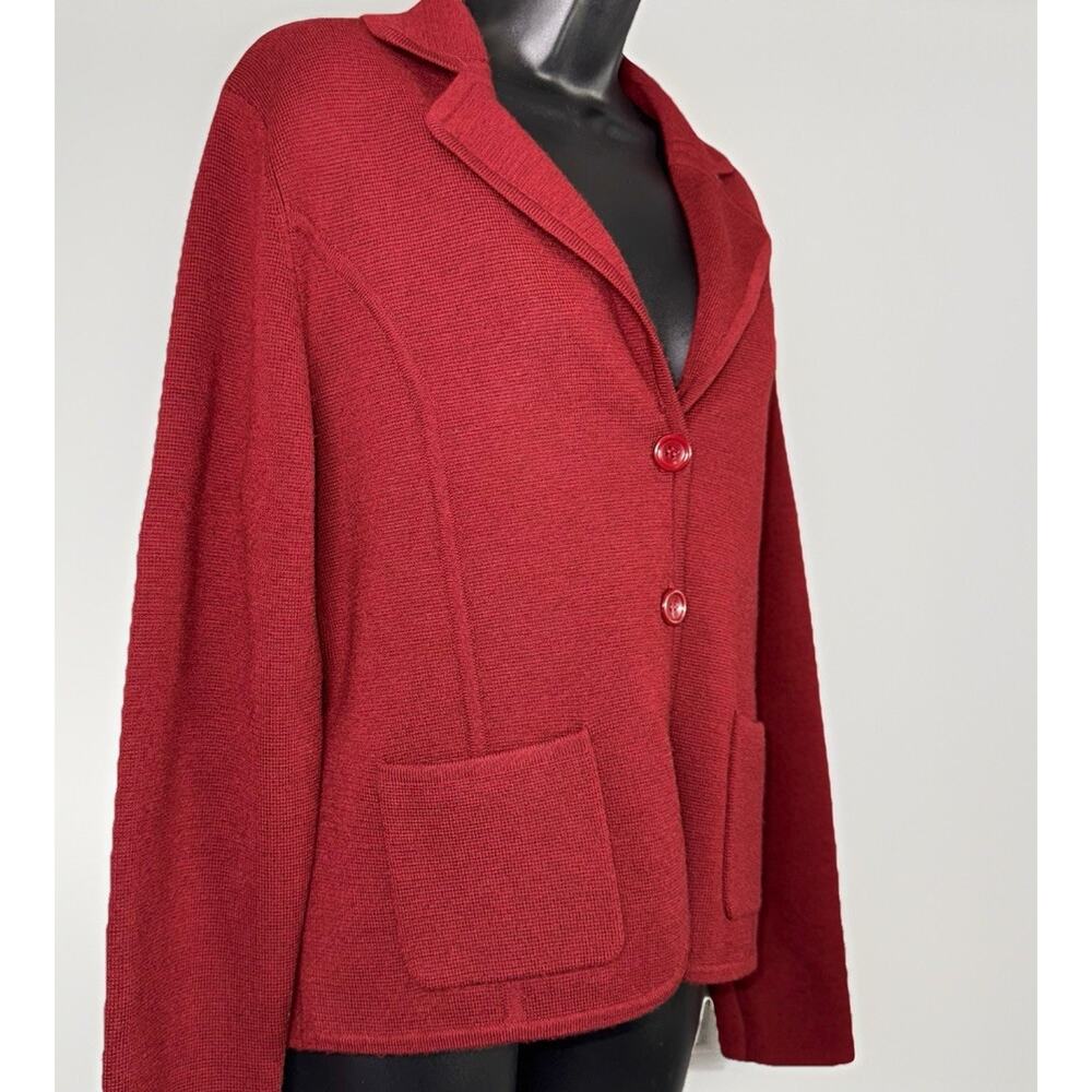 Valerie Stevens Medium Red Blazer Sweater Coatigan Merino Wool Cardigan‎ Pocket - Picture 3 of 5